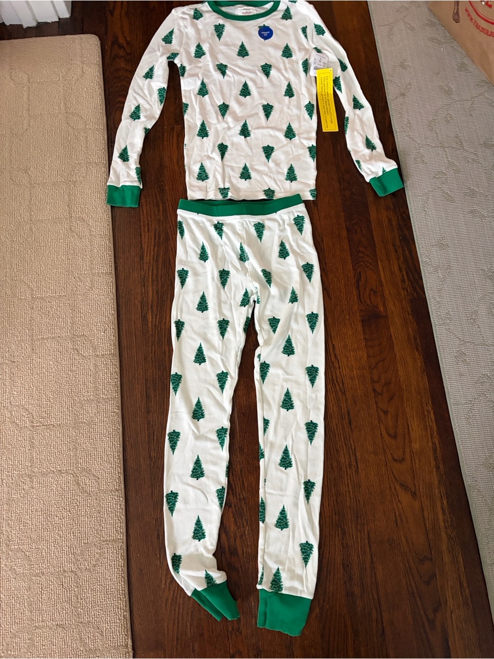 Crewcuts White Pajama Set with Green Christmas Tree Print